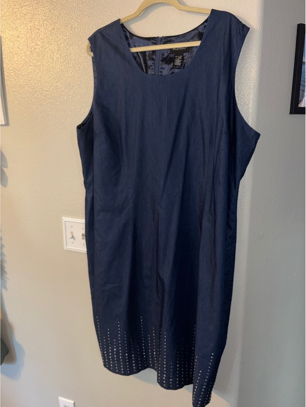 Ashro Navy Blue Studded Hem Sleeveless Sheath Dress Plus Size 26W